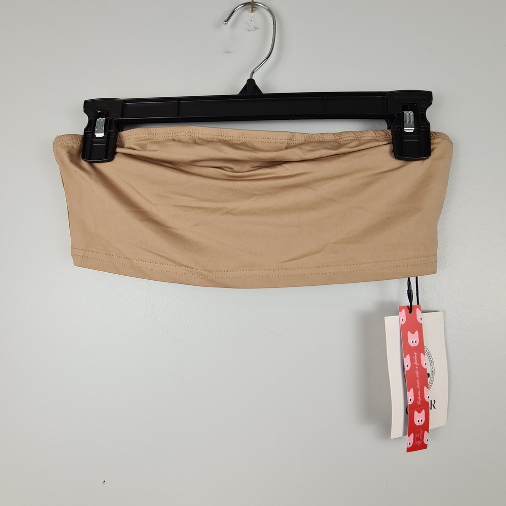 Cider Women Camel Tan Bandeau Tube Top Strapless Solid Minimalist Size S NEW